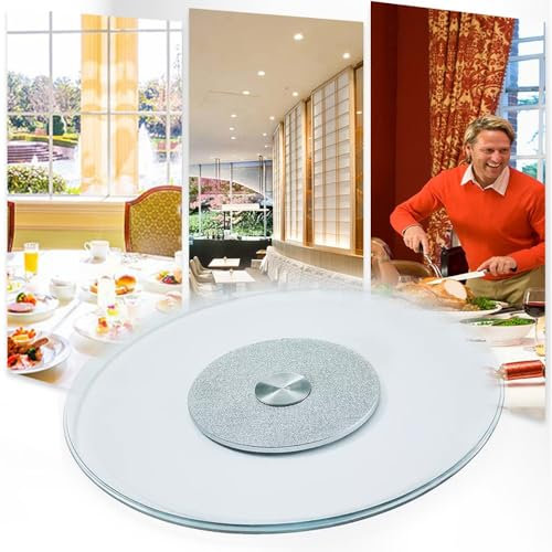 Plateau tournant en Verre 24 30 36 Grand Plateau de Service pivotant avec Base silencieuse, Plateau Rotatif à 360° pour Table à Manger, Cuisine, Banquet, Mariage (100 cm)