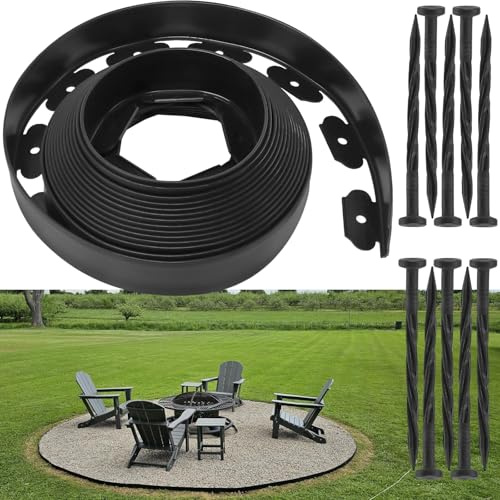 Bordure de pelouse de 10 m, 6 cm de haut, bordure de jardin en plastique avec 60 piquets, bordure de paysage flexible pour parterres de fleurs, pelouses, herbe et trottoir, noir