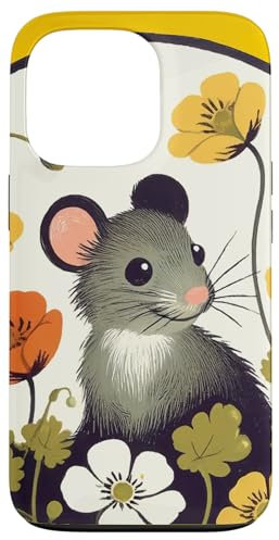 Carcasa para iPhone 13 Pro Ratón y flores arte lindo roedor