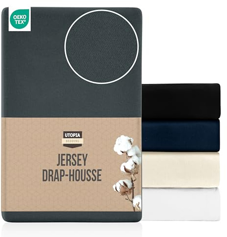 Utopia Bedding Jersey Spannbettlaken Anthrazit 90 x 200 cm | Matratzenhöhe Bis 25 cm - Bettlaken Baumwollmischung