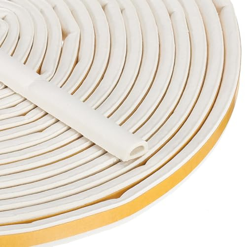 PATIKIL 20 ft D Shape Rubber Seal Strip, Self-Adhesive EPDM Rubber Door Weather Stripping for Boat, RV, Auto, Truck, Marine, Garage Doors/Window, W: 1/3, H: 1/4, White/Yellow