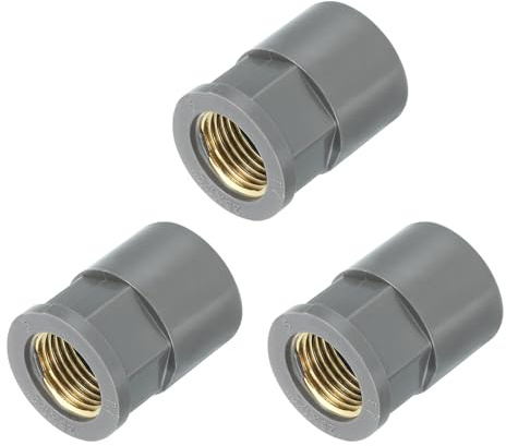 sourcing map 3 raccordi per tubi in PVC, 25 mm 1/2 PT femmina in ottone, accoppiamento per tubi, connettori adattatori per tubi, per irrigazione domestica e idraulica, grigio