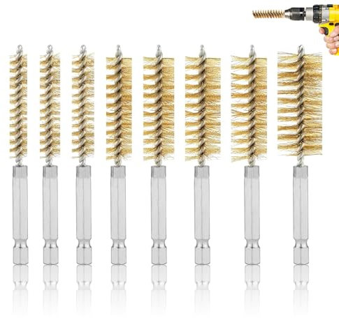 Stainless Steel Wire Bore Brushes, 8PCS Bore Brush Set, 1/4 inch Hex Shank Handle Bristles Wire Brush Set for Power Drill Washing Polishing Tools( 8mm-19mm)