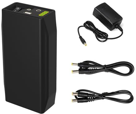 MXJFYY Batterie LiFePO4 12,8 V 6000 mAh avec Chargeur, 12 Sorties/9 V DC/5 V USB Batterie Lithium Fer Phosphate Power Bank pour Bandes Lumineuses LED, caméras de vidéosurveillance, caméscopes
