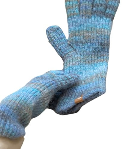 JINZIJINYU Damen Winter Strickhandschuhe Thermo Bunte Farbverlaufshandschuhe Winter Verlängerte Fingerhandschuhe Studentenhandschuhe Blaue Streifen