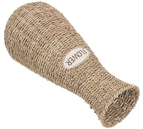 Alipis Vase en Rotin Tressé Décoratif Compact, Design Artisanal en Matériaux Naturels, pour Fleurs Séchées Et Décoration Intérieure, Adapté Salon Bureau, Style Campagnard Élégant