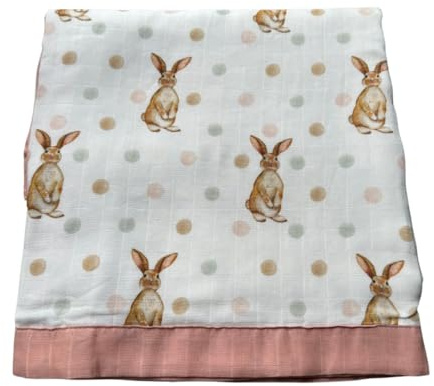 Baby J's Manta acolchada de muselina, 120 x 120 cm, diseño de conejo