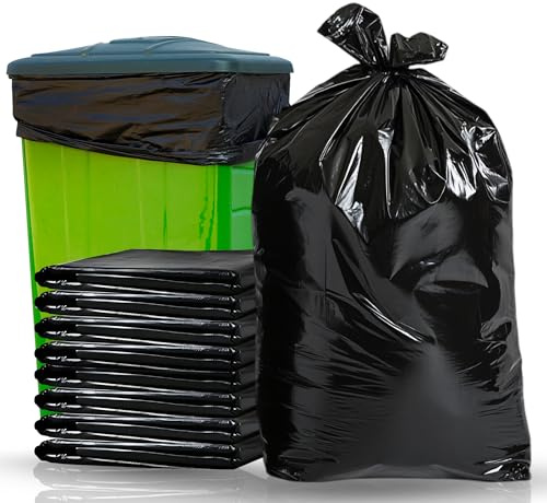 Trimming Shop Bolsas de basura negras de 90 L de capacidad, bolsas de basura negras resistentes para exteriores y jardín, bolsas de basura fuertes para basura, 60 cm de ancho x 90 cm de largo (50)