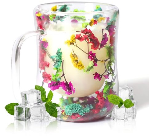 RUIOMII 400ml Doppelwandige Tasse mit Blumen, Schöne Tasse mit Blumenmuster, Geburtstagsgeschenke für Frauen, Mutter, Freundin