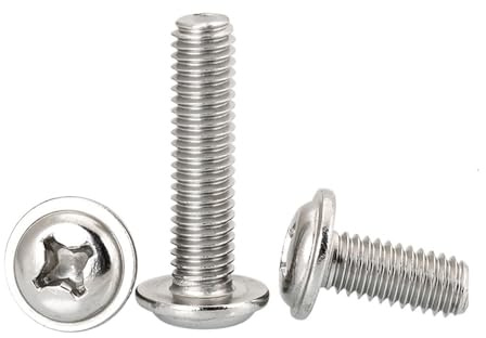 Cilky Vis à métal Lot de 10 vis cruciformes cruciformes PWM à tête bombée Ronde avec rondelle et Collier, en Acier Inoxydable 304, M4 DIN967(5mm)