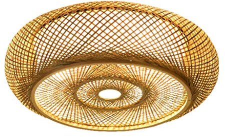 RAGOPILEN Ceiling Fan with Light, Bamboo Rattan Pendant Ceiling Light E27 Gold 40-80cm(Ø50cm)