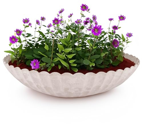 matches21 HOME & HOBBY Gewellte Pflanzschale für draussen in 35 x 9 cm Sand-Farben marmoriert als wetterfeste Blumen-Schale