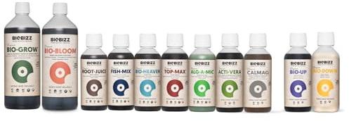 BioBizz Komplett-Set XS - 11-teiliges Bio-Dünger-Set für Wachstum & Blüte | Bio Grow, Bloom, Root Juice, Fish-Mix, Top Max, CalMag, pH-, pH+, Acti Vera, Bio Heaven, Alg-A-Mic