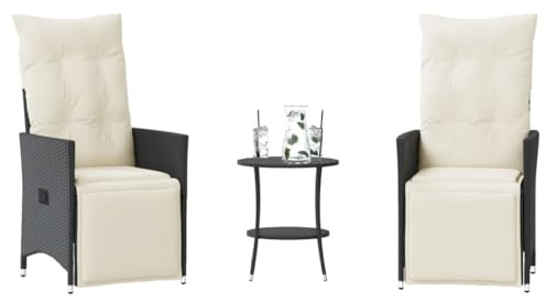 HOMEELIKE Ensemble de Bistro 3 pcs avec Coussins Noir résine tressée
