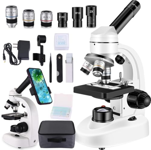 Microscopes for Adults WF10x and WF25x eyepieces Compound Microscope with Microscope Slides (Microscope)