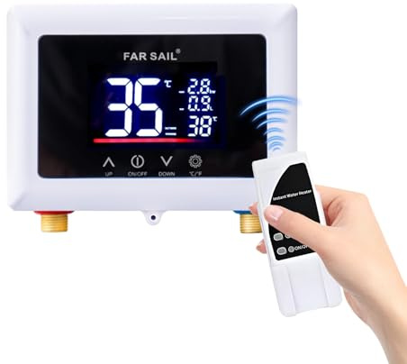 Bekasa Chauffe-eau instantané électrique, 5500W Mini Chauffe eau électrique avec LCD écran tactile, Télécommande 220V Chauffe-eau cuisine Chauffage rapide 20 à 50 °C pour salle de bain, lavabo