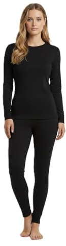 BestSale247 Conjunto de ropa interior térmica de lana merino para mujer y niña (camisa + pantalones), ropa interior cálida de invierno de esquí de lana merino, Negro , L