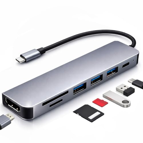 USB C HUB 7 en 1mit HDMI, USB Multipuerto Adapter 4K, 3.0 5Gbps/SD/TF Lector de Tarjetas, Puerto PD de 100 W, USB C HDMI para iPhone 15 Pro/MAX MacBook iPad Pro iMac S23
