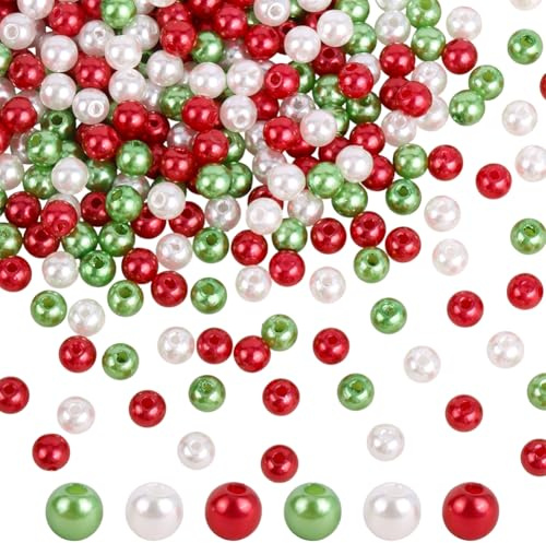HOBBIESAY 1500 perline di perle natalizie, 6 mm, rosso, verde, bianco, per albero di Natale, set fai da te, foro da 1 a 2 mm