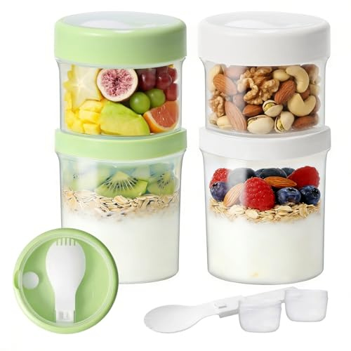 OAKKMEL 2er-Set Müslibecher To Go mit Deckel und Löffel, 560ml+360ml Müsli To-Go Becher, Overnight Oats Gläser, Joghurtbecher To Go, Meal Prep Gläser für Arbeit, Fitness, Schule