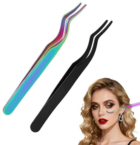2 Stück Stainless Steel Wimpern Pinzette Set – Präzise Wimpernzange für Lashes – Curved Eyelash Tweezers für girl got lashes Look – Profi Wimpern Pinzette