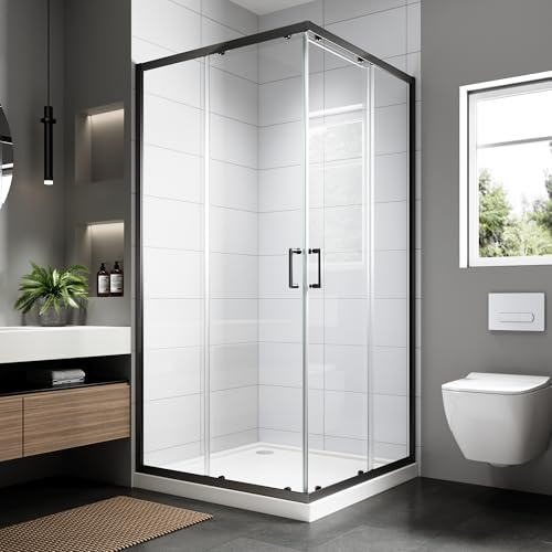 OsmanthBD Duschkabine 100×100×195 cm, Doppel-Schiebetür, Mattschwarz | Eckeinstieg, 6 mm ESG-Sicherheitsglas, Nano-Versiegelung, Lieferung ohne Duschwanne