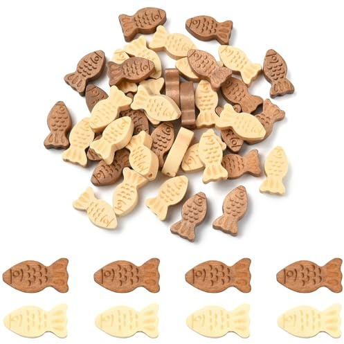 Ipotkitt 40pcs 2 Farben gefärbte Holzfisch Perlen Meer Ozean Tier Fisch Form Holz Spacer Perlen für DIY Armband Halskette Schlüsselanhänger Schmuckherstellung Handwerk Heimdekoration