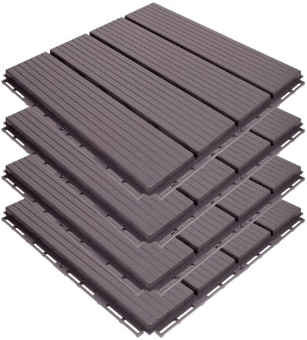 Lurrose 4pcs Interlocking Outdoor Deck Tiles 30x30cm Self-Assembled Balcony Flooring Imitation Wood Plastic Decking Tiles for Terrace Patio Home Decor