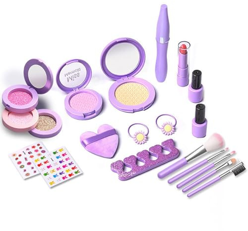 EDLMKM Pretend Makeup Play Set for Role Playing, Makeup Play Set with 18 Realistic Accessories for Girls, Fake Beauty Role Play Kit, Princess Toys Play Games Gift Birthday Gift for Girls, Purple