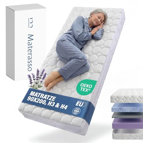 MATERASSO Matratze OxyBreeze 90x200 H3 & H4 | Schaummatratze 22 cm hoch | Bezug waschbar 30°C | bis 140 kg | 5-jährige Herstellergarantie | Für verstellbare Lattenroste geeignet | Made in EU