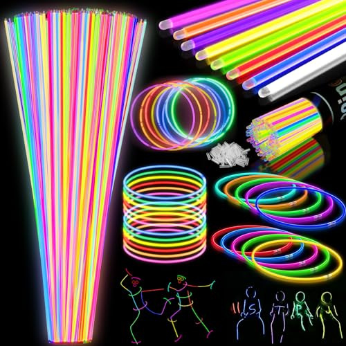 300 bastoncini luminosi, 55,9 cm, per feste di Halloween, per bambini con durata di 9 ore, collana e braccialetto con 300 connettori