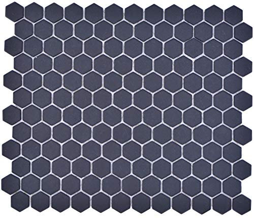 Mosaico in ceramica Hexagon, esagonale, nero, R10B, antiscivolo, da parete, per pavimento, cucina, doccia, bagno, mosaico, mosaico, piastrelle