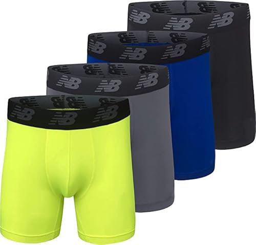 New Balance Men's Nb3017-4 Performance 5 No Fly Boxer Briefs 4 Pack, Black/Hi-lite/Team Royal/Lead, XL UK