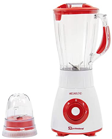SQ Professional MegaRange 600W Blender with 100g Grinding Mill Plastic 1.5L Blending Jug & Grinder for Milkshakes, Smoothies, Juice Mixer, Ice Crush Function (Maroon Red)