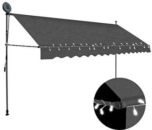 vidaXL Markis manuellt infällbar med LED 350 cm antracit