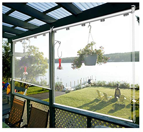 JLXJ PVC Rollos Balkon Fenster PVC-Rollläden mit Armaturen, Wasserdicht Transparent Horizontale Rollo-Jalousie für Außen Pavillon Büro (Color : W×H, Size : 125×240cm(49.2×94.4))