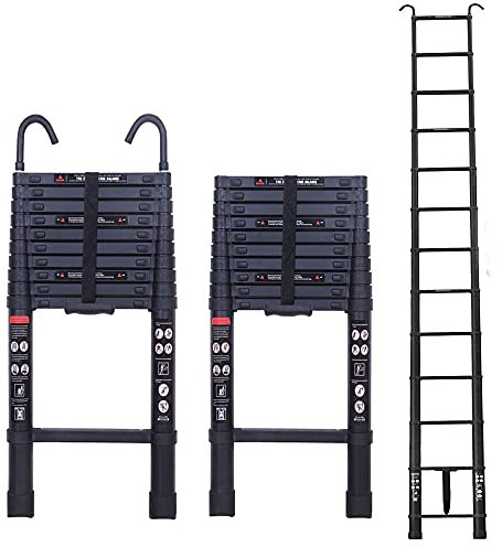 16.5ft 5M Multi-Purpose Telescopic Ladder with Hooks Detachable 330lb Max Load Extendable Extension Climb Ladders Aluminium for Outdoor Indoor Roof Work DIY Home Office Black Long Straight Ladder