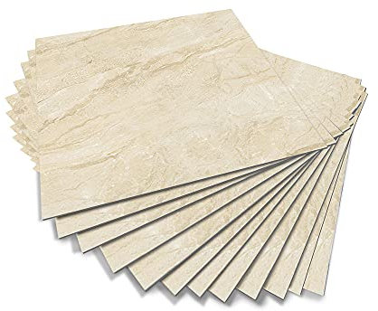 Hiseng 12pcs Kitchen Bathroom Wall Tile Stickers, DIY Square Decals Creative 3D Marble Series Sticker for Kitchen Living Room Bathroom Home Decor Self-Adhesive (Warm jade,15 x 15cm)