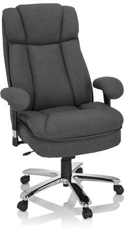 hjh OFFICE Bürostuhl gepolstert Builder XXL I Stoff Chefsessel bis 180kg belastbar, hohe Rückenlehne, Dunkelgrau 691014