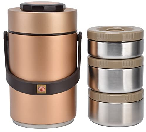 BuyWeek Thermobehälter für Essen, 2,3L Isolierter Lebensmittelbehälter 304 Edelstahl 3 Lagen Lecksicherer Warmhaltebehälter für Geschäftsreisen(Gold)