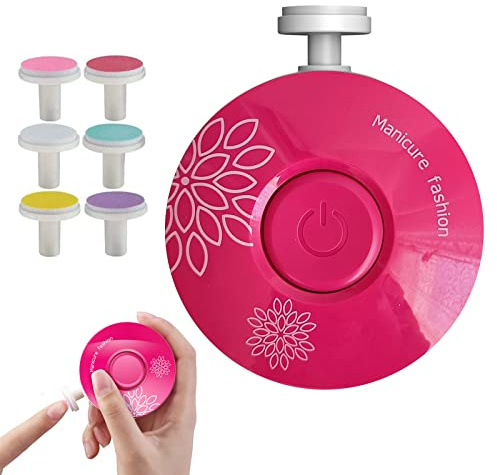 Barns nagelfil, elektrisk nagelfil för barn, nagelklippare för barn, med utbytbara sliphuvuden, 6 i 1, bra present till barn
