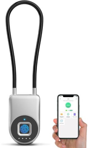 eLinkSmart Fingerprint Cable Lock, 8.6 Long Shackle Keyless Biometric Waterproof Smart Cord Padlock for Gate, Outdoor Fence, Cabinet, Locker, Luggage, Wardrobe, Toolbox, Sports, Backpack