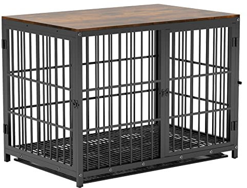 BingoPaw Indoor Hundekäfig Möbel Schrank: Hundekäfig XXL mit Holz Beistelltisch und herausnehmbar Tablett, Hundebox für Zuhause Große Hunde, Modern Hundehaus TV Schrank Tierkäfig Schwarz 107x71x81 cm
