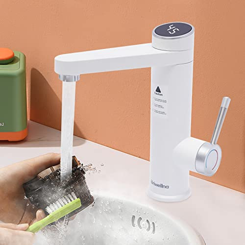 3200W Elektrischer Wasserhahn Digitalanzeige Küchenwasserhahn 120° Drehbarer Küchearmatur Sofort Heizung Durchlauferhitzer Spültisch Armatur für Bad Küche (Weiß)