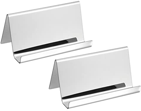 YOKIVE 2 Stück Visitenkartenhalter Visitenkartenetui Mit Feiner Textur Schreibtischhalter Für Karten Ideal Für Büro Meetings Täglichen Gebrauch (Hell Silber 3.5 Zoll)