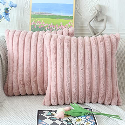 NIULAA Kissenbezug 40x40 Rosa Deko Plüschkissen 2er Set | Flauschig Kuschelkissen Kissenhülle Dekokissen Sofakissen Aesthetic Kissen Zierkissen,Stockholm Style Room Decor
