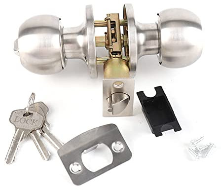 Tissting Pomelli per Porte D'Ingresso con Serratura e Chiavi 3 Poli in Acciaio Inox Casa Prefabbricata Palla Rotonda Maniglia per Porta per Ingresso e Porta D'Ingresso Camera da Letto Bagno