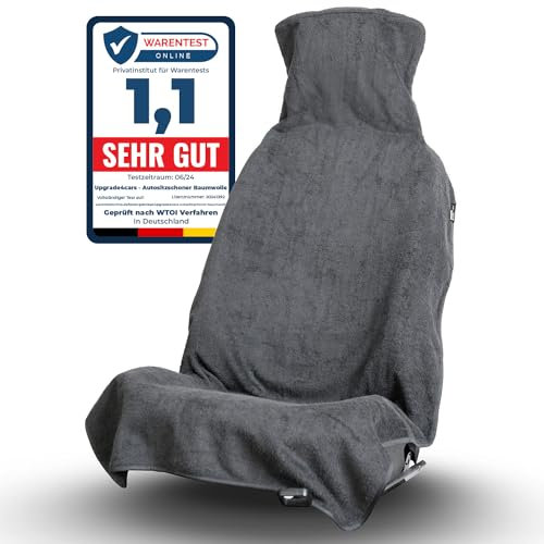Upgrade4cars Frottee Autositzschoner für Vordersitze | Fahrersitz Schonbezug aus Baumwolle in Grau | Handtuch Autositzauflage für Sport, Arbeit, Sommer & Winter