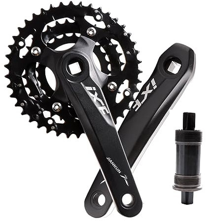 Mountainbike Kurbelgarnitur 170mm Vierkant Konisch Kurbelarm 64/104BCD Aluminium-Legierung MTB Kurbel 42-32-24 44-32-22T Schmal Breit Kettenblatt Mit Tretlager ( Color : Black 170mm , Size : 42-32-24