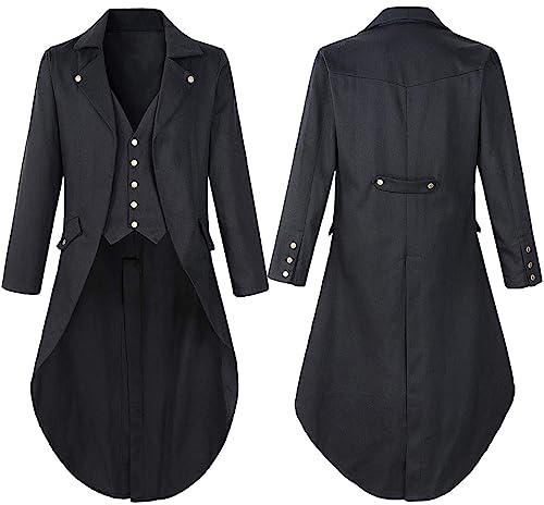 RLEHJN Steampunk Jacket Men UK Sale Clearance Long Coat Vintage Tailcoat Jacket Gothic Victorian Frock Coat Uniform Costume Single Breasted Trench Coat Autumn Casual Lapel Collar Overcoat